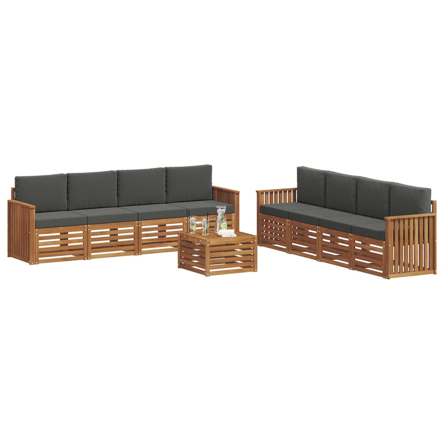 Set divani 9 pcs Naturale e Antracite Legno di Acacia Massello
