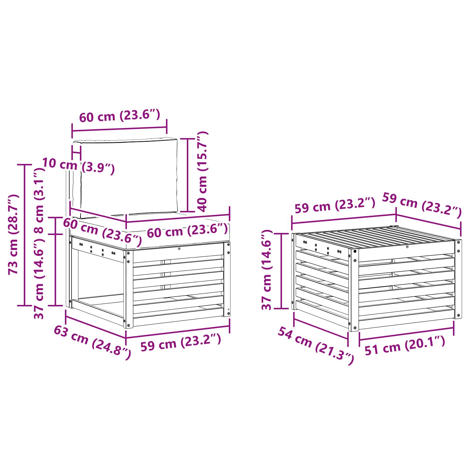 Set divani 9 pcs Naturale e Antracite Legno di Acacia Massello | homemem39