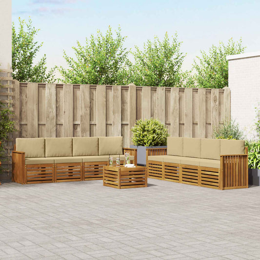 Set divani 9 pcs Naturale e Beige Legno di Acacia Massello
