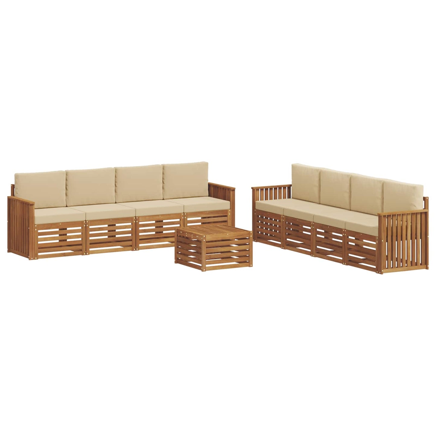 Set divani 9 pcs Naturale e Beige Legno di Acacia Massello | homemem39