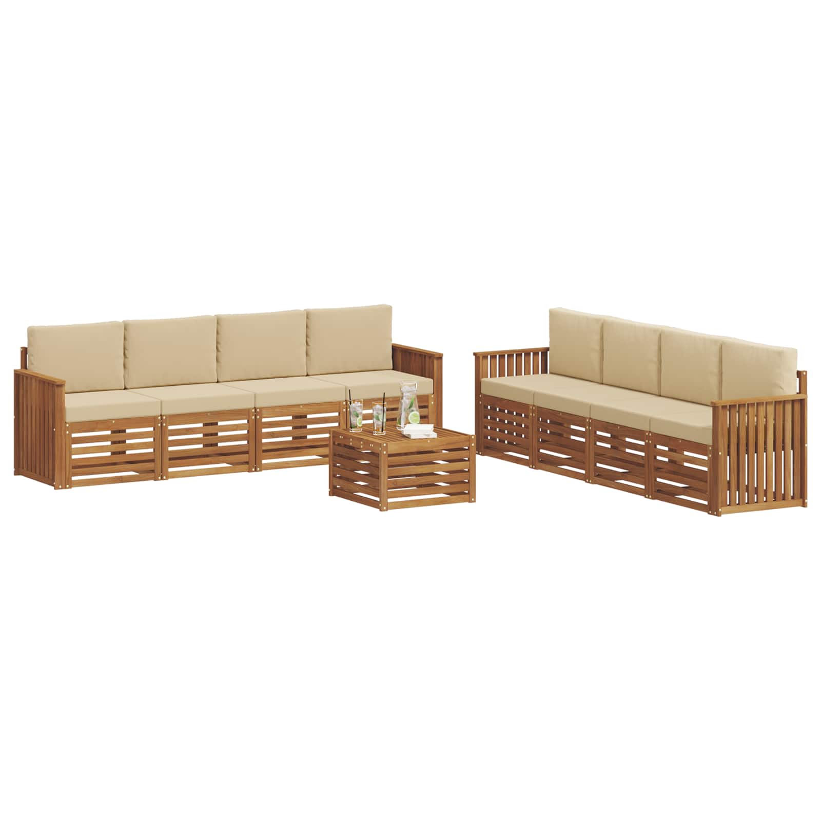 Set divani 9 pcs Naturale e Beige Legno di Acacia Massello | homemem39