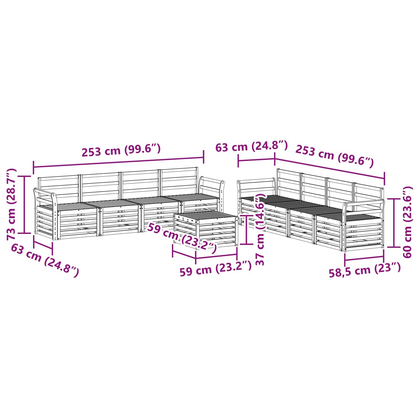 Set divani 9 pcs Naturale Legno di Acacia Massello | homemem39