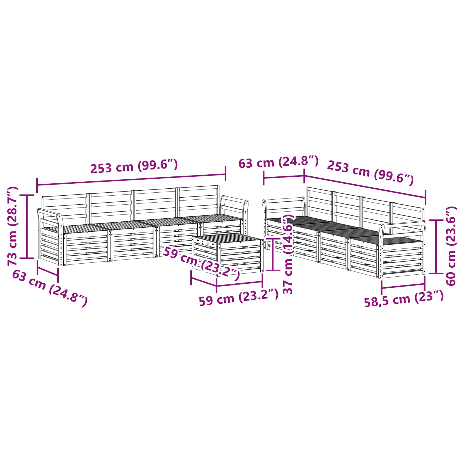 Set divani 9 pcs Naturale Legno di Acacia Massello | homemem39