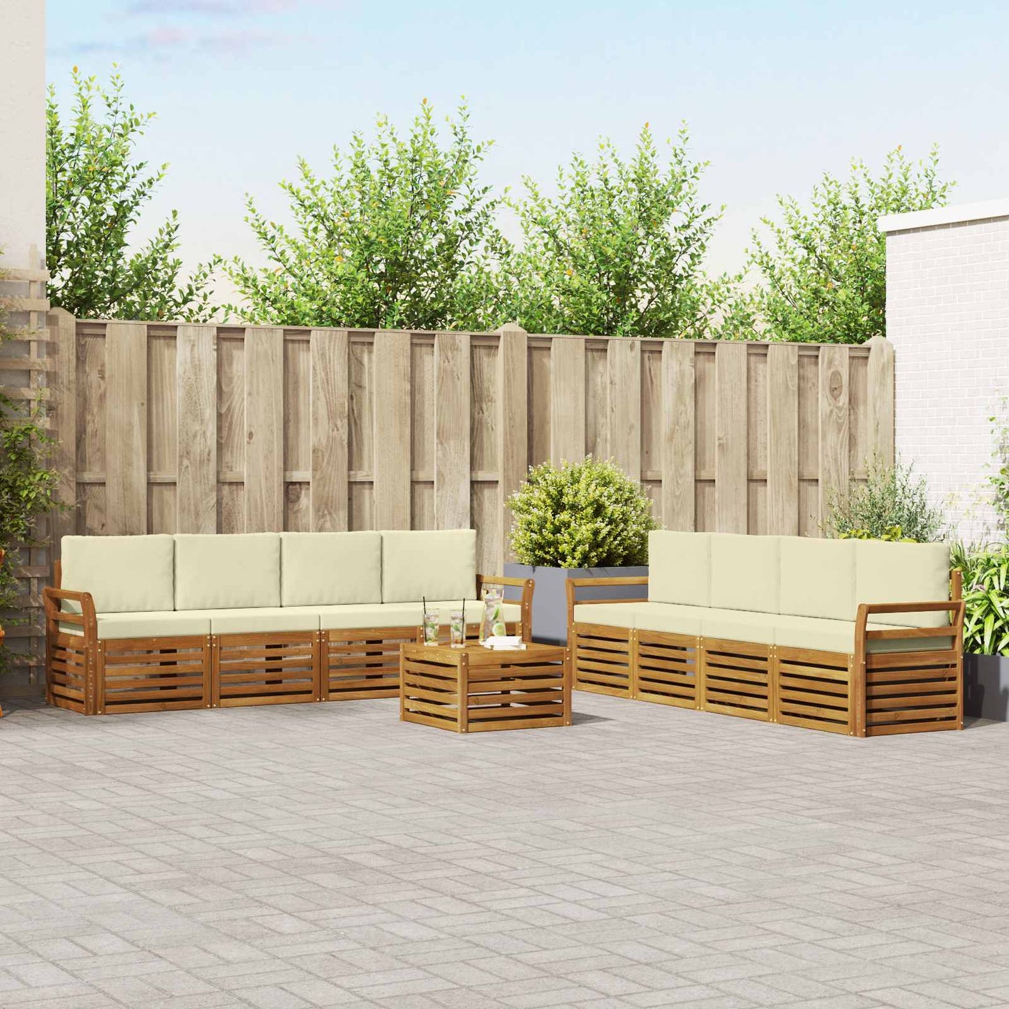 Set divani 9 pcs Naturale e Crema Legno di Acacia Massello