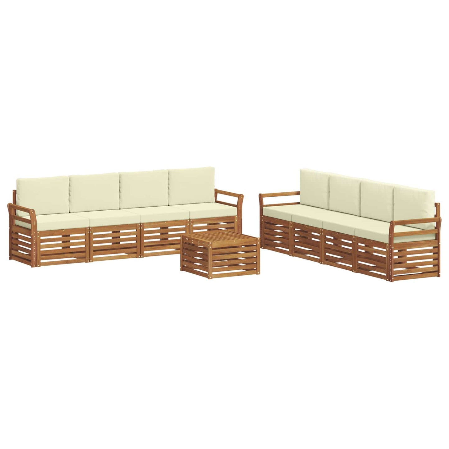 Set divani 9 pcs Naturale e Crema Legno di Acacia Massello