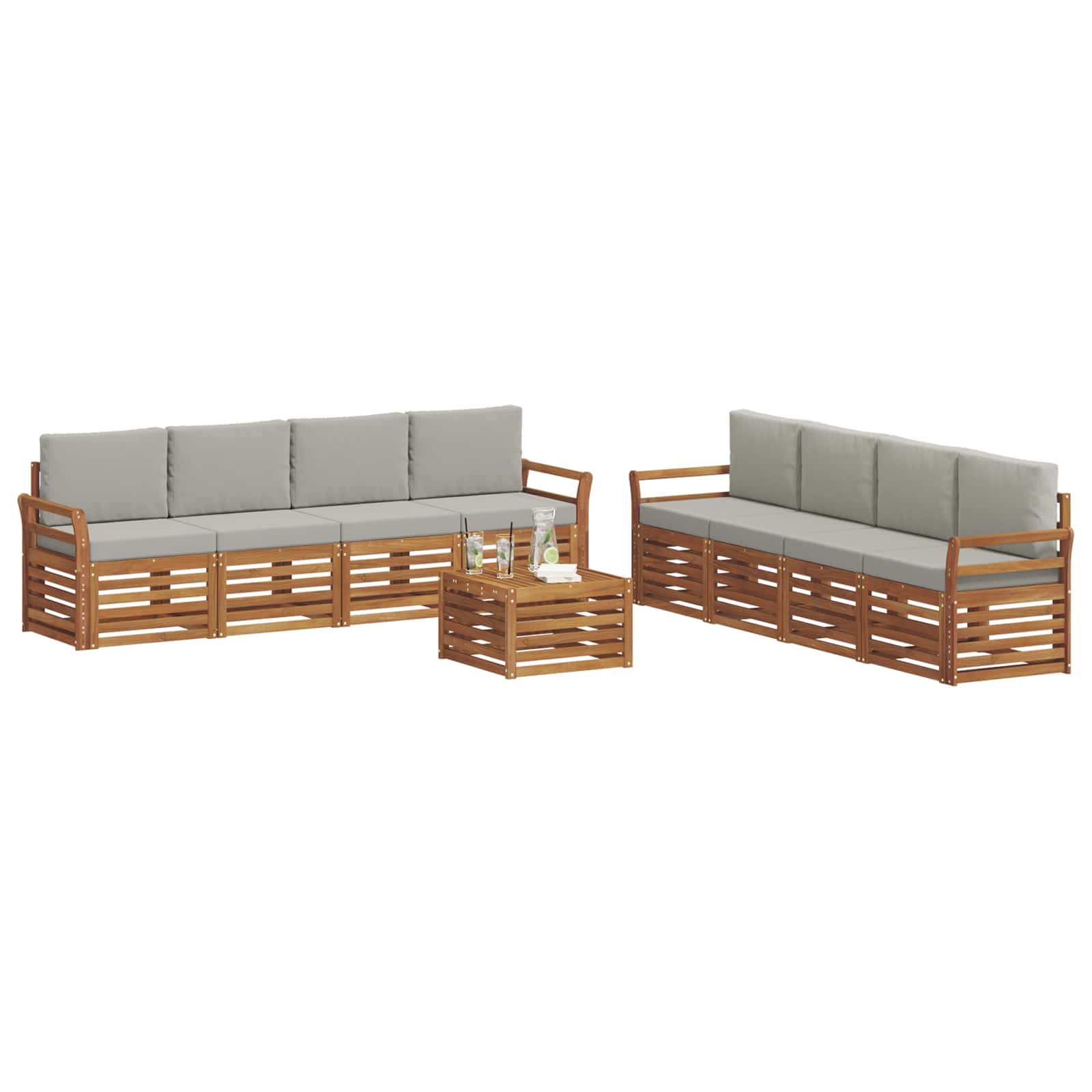 Set divani con cuscino 9 pcs Grigio Naturale e Chiaro | homemem39