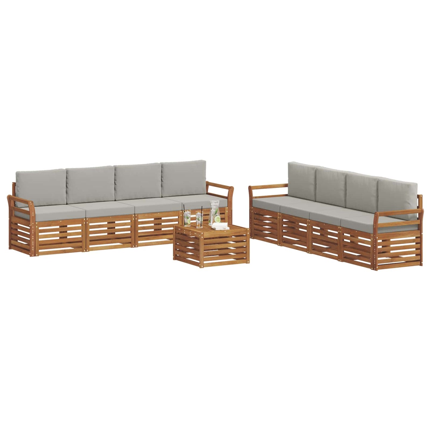 Set divani con cuscino 9 pcs Grigio Naturale e Chiaro
