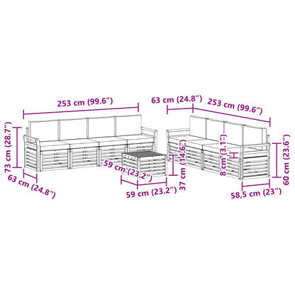 Set divani 9 pcs Naturale e Antracite Legno di Acacia Massello | homemem39