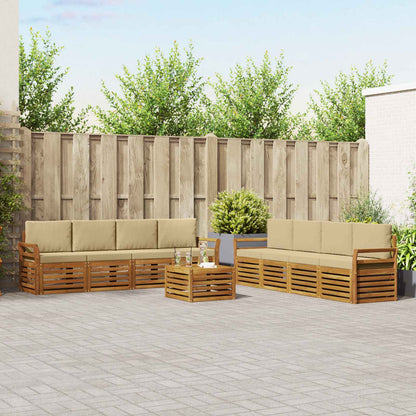 Set divani 9 pcs Naturale e Beige Legno di Acacia Massello
