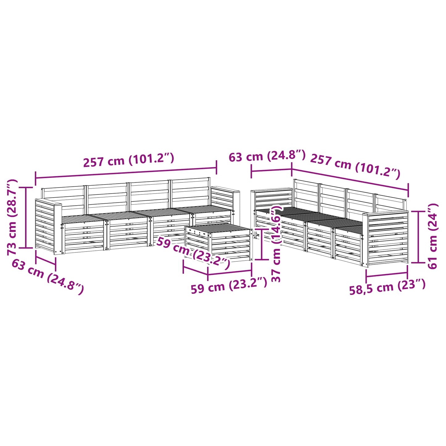 Set divani 9 pcs Naturale Legno di Acacia Massello | homemem39