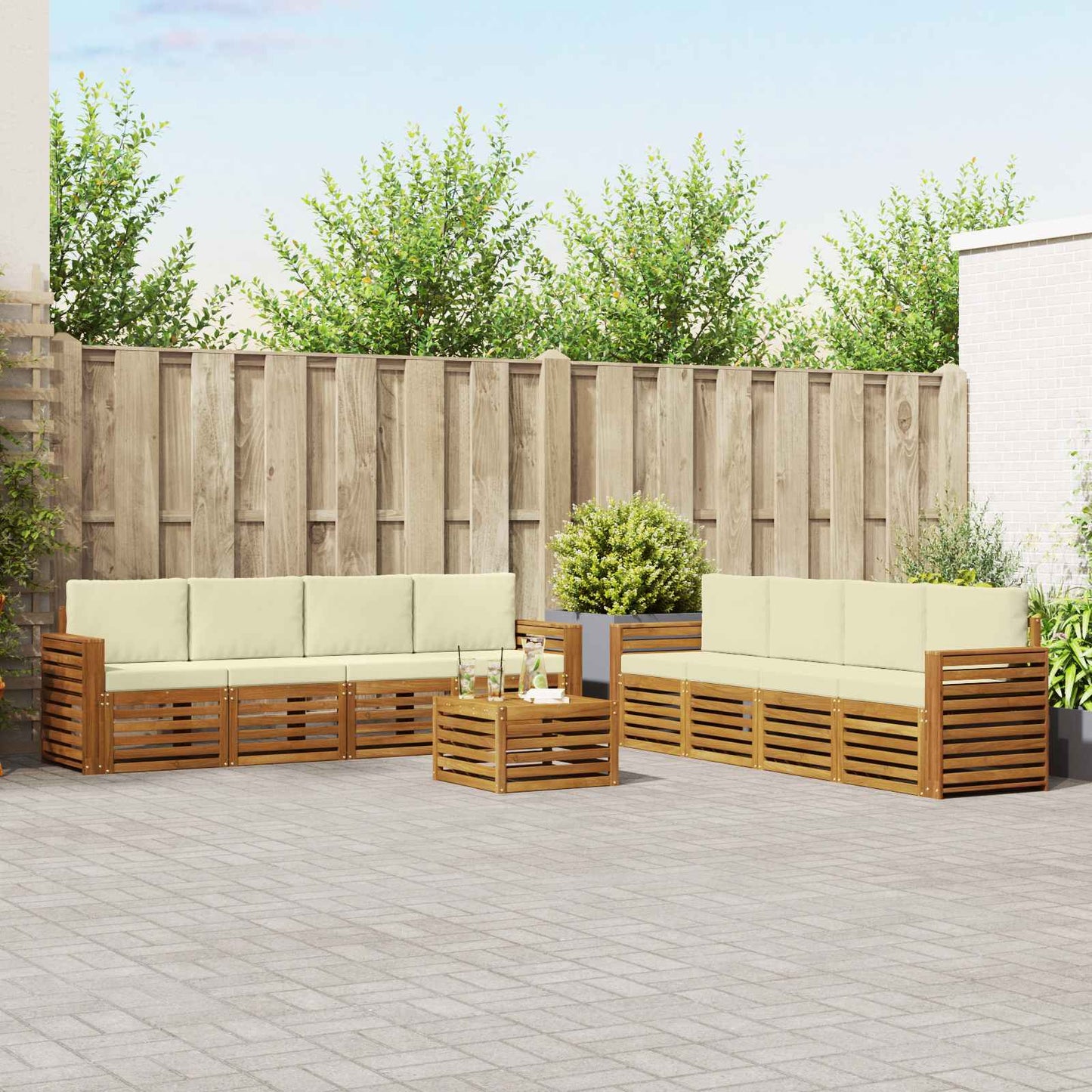 Set divani 9 pcs Naturale e Crema Legno di Acacia Massello