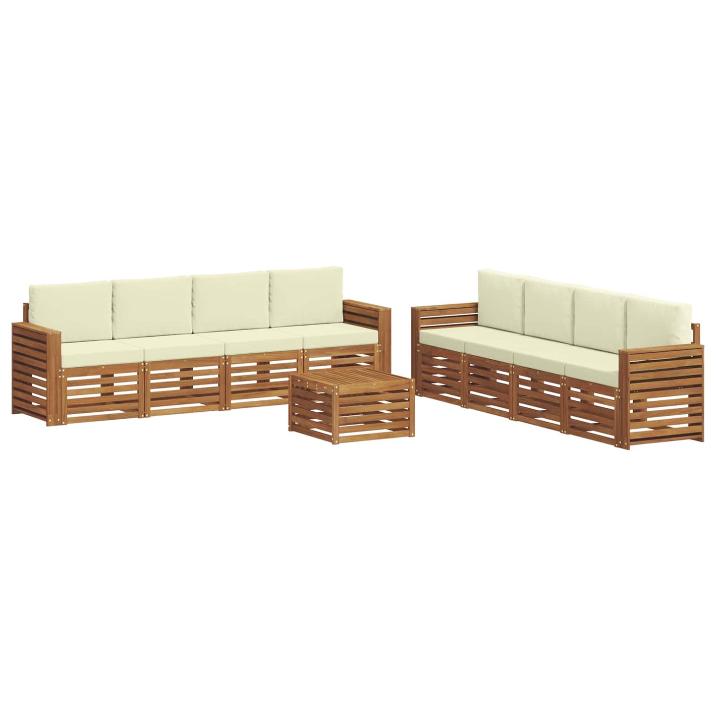 Set divani 9 pcs Naturale e Crema Legno di Acacia Massello