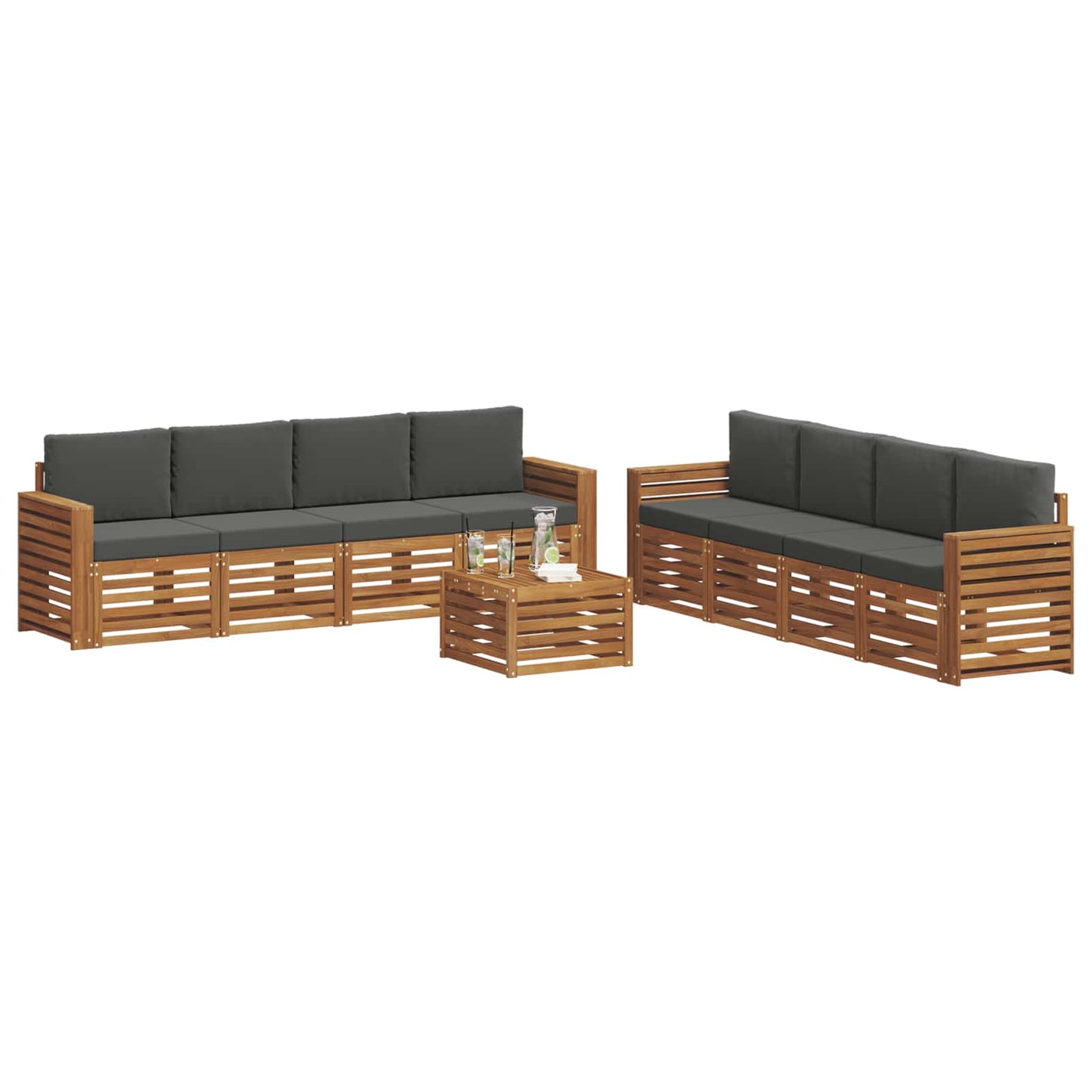Set divani 9 pcs Naturale e Antracite Legno di Acacia Massello | homemem39