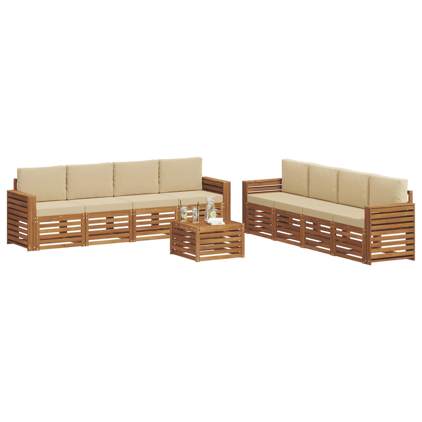 Set divani 9 pcs Naturale e Beige Legno di Acacia Massello | homemem39