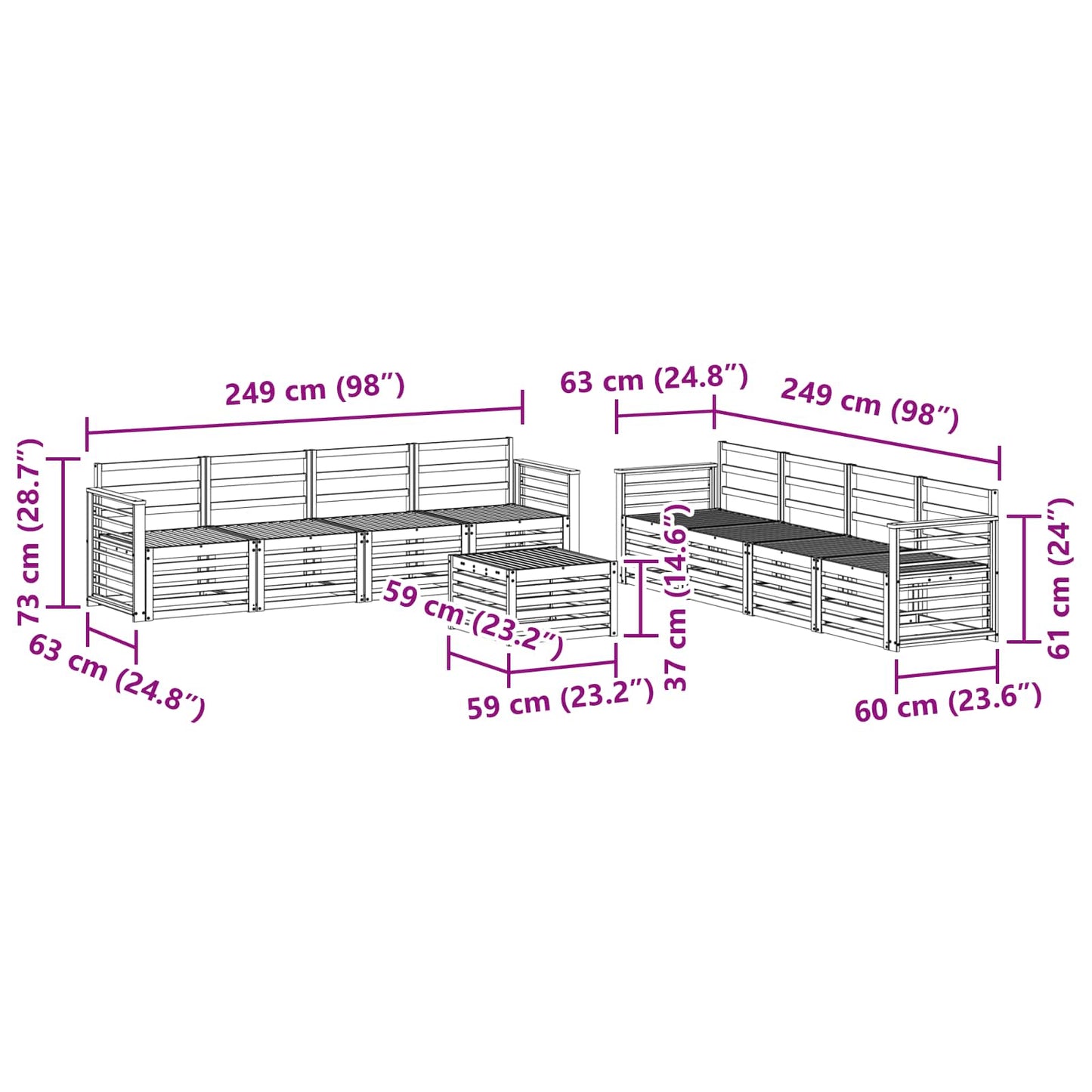Set divani 9 pcs Naturale Legno di Acacia Massello | homemem39