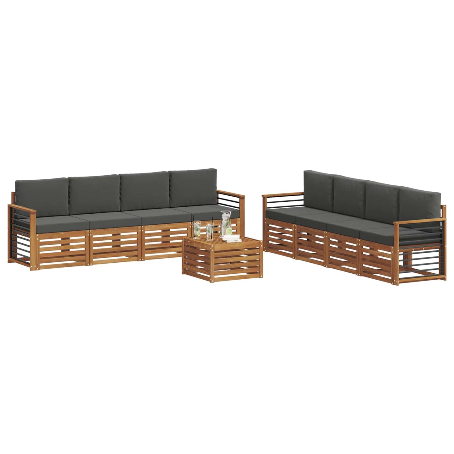 Set divani 9 pcs Naturale e Antracite Legno di Acacia Massello