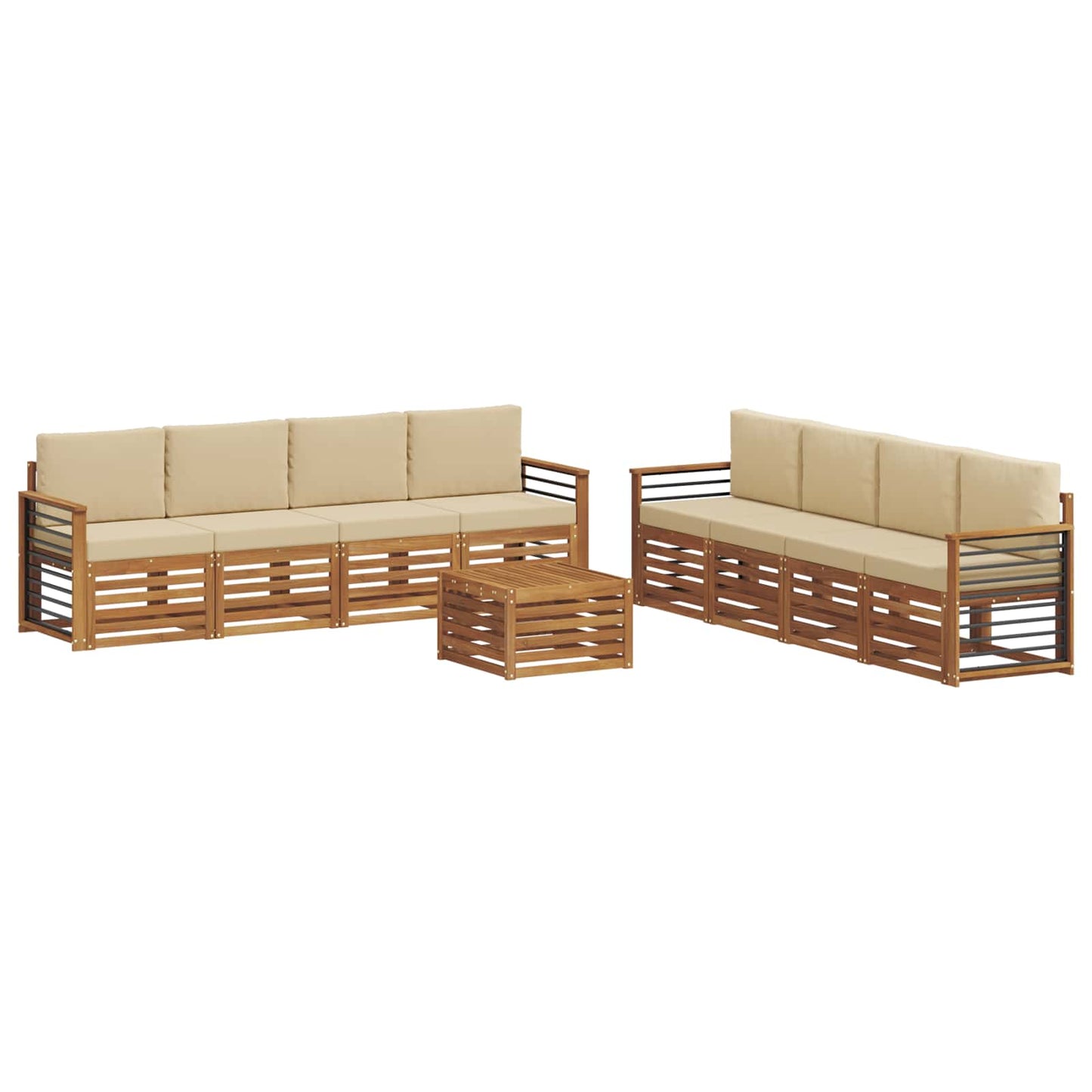 Set divani 9 pcs Naturale e Beige Legno di Acacia Massello | homemem39