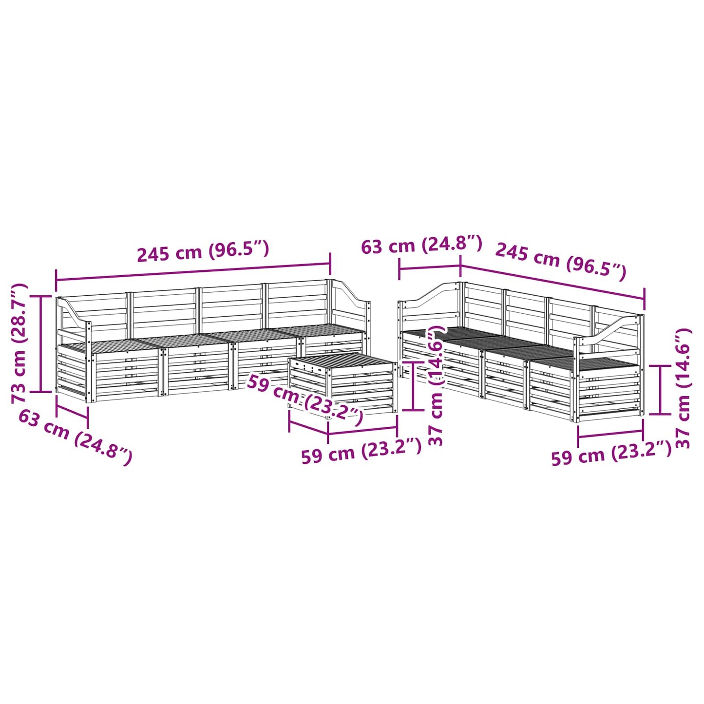Set divani 9 pcs Naturale Legno di Acacia Massello | homemem39