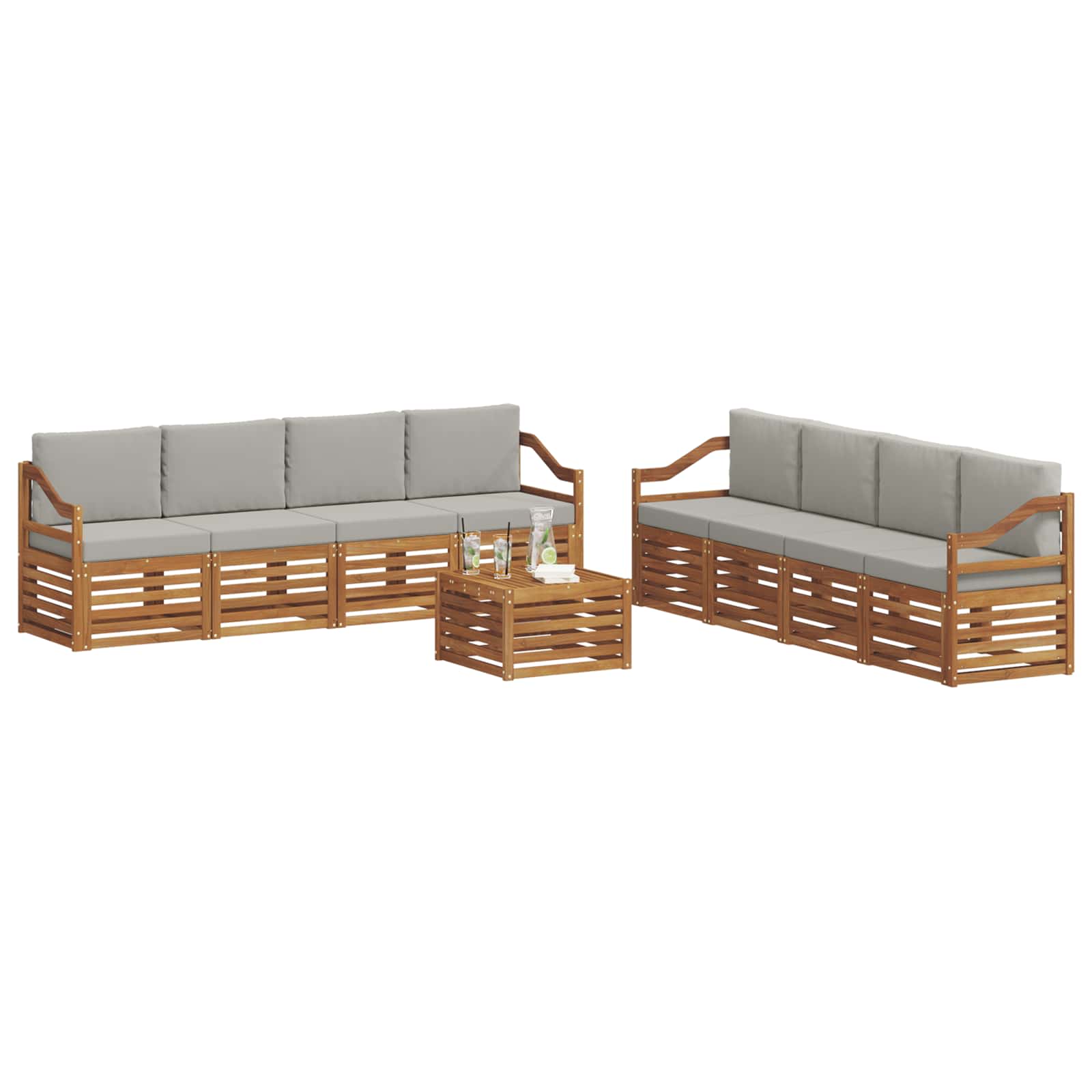 Set divani con cuscino 9 pcs Grigio Naturale e Chiaro | homemem39