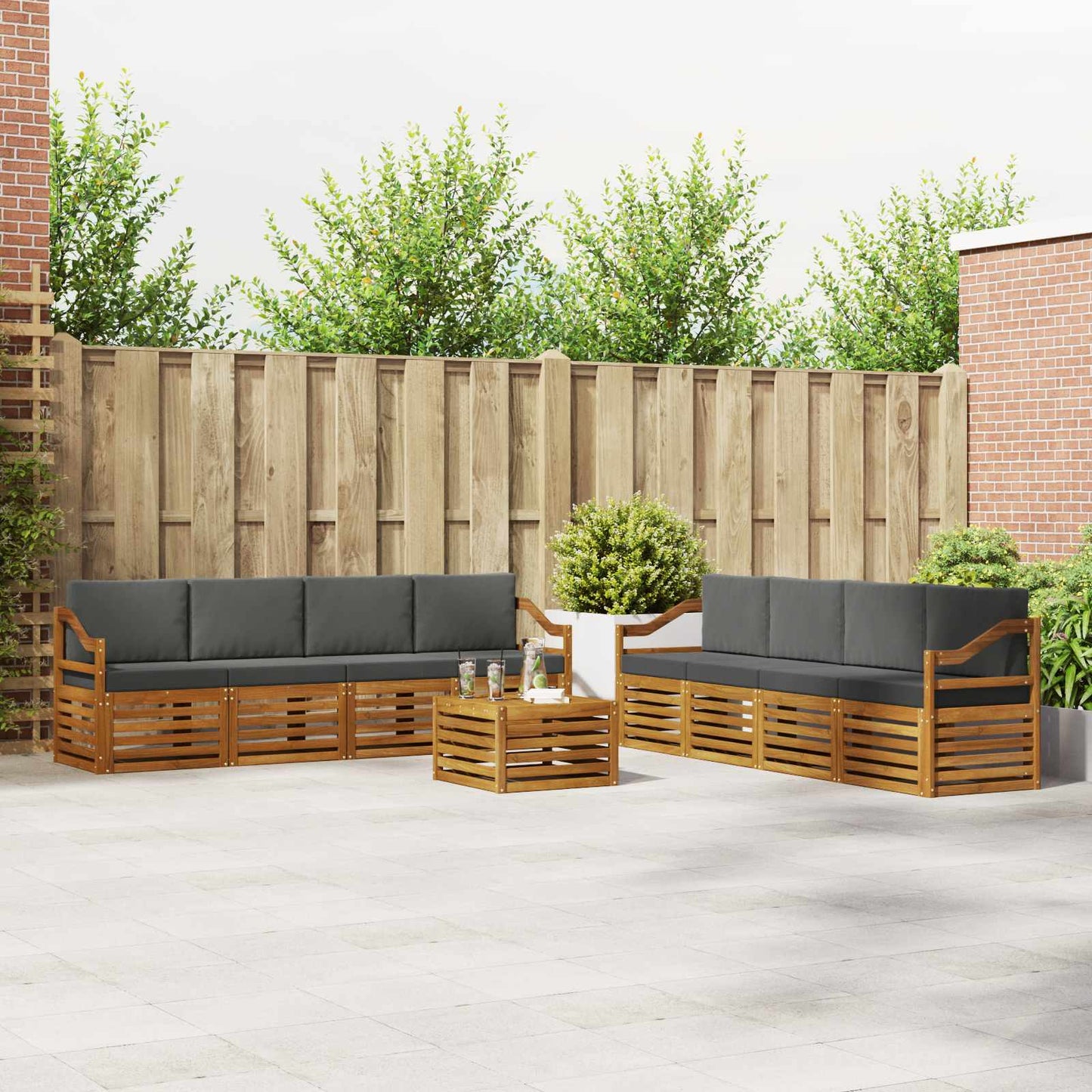 Set divani 9 pcs Naturale e Antracite Legno di Acacia Massello