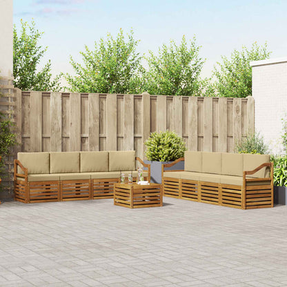 Set divani 9 pcs Naturale e Beige Legno di Acacia Massello