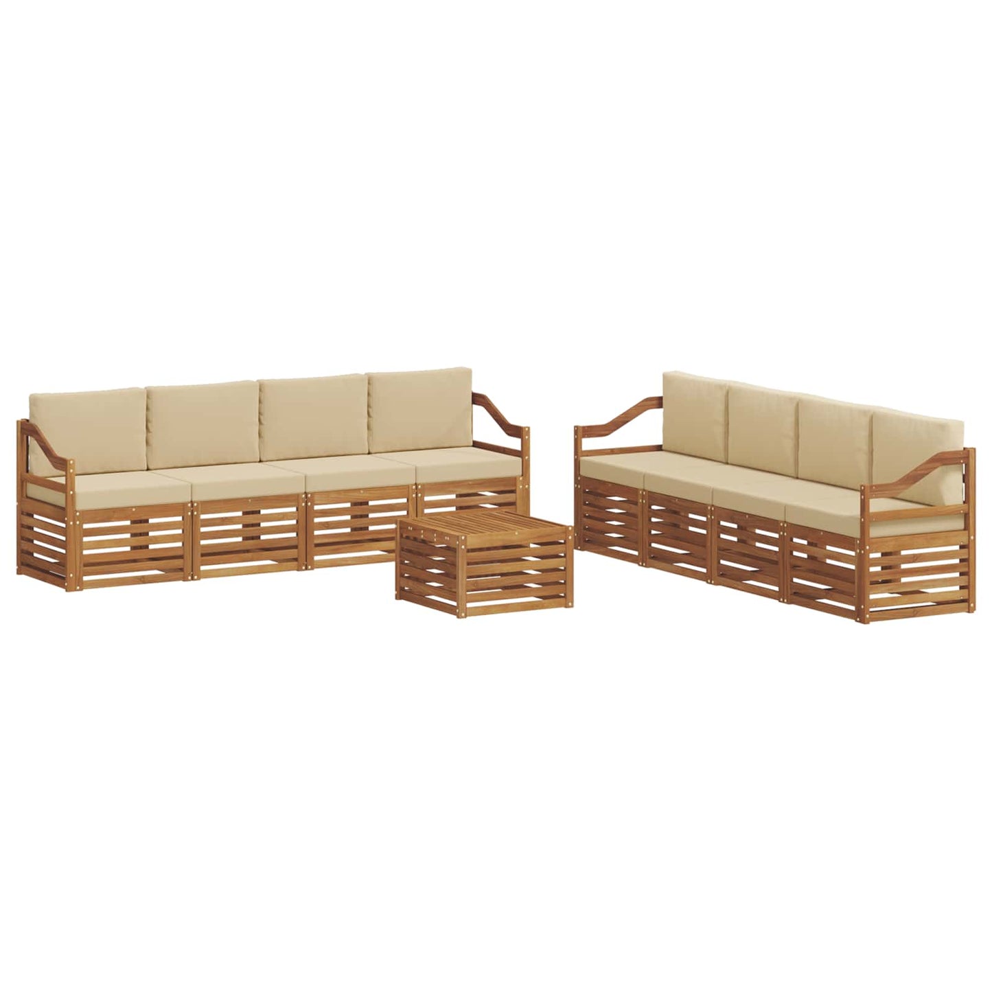 Set divani 9 pcs Naturale e Beige Legno di Acacia Massello