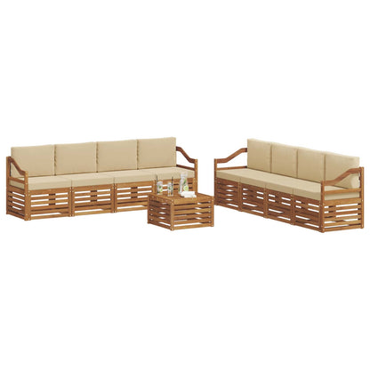 Set divani 9 pcs Naturale e Beige Legno di Acacia Massello