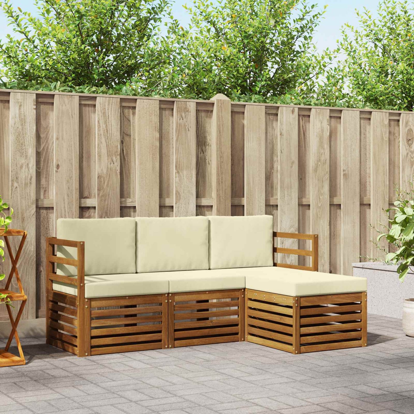 Set di divani da esterno con cuscino 4 pcs Naturale e Crema