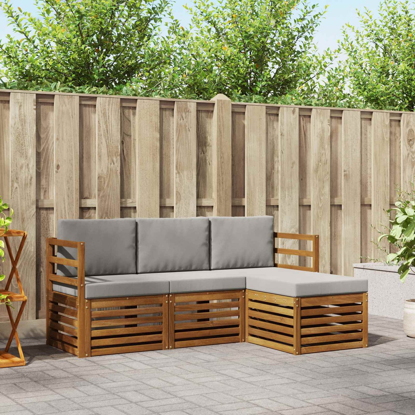 Set di divani da esterno 4 pcs Grigio Naturale e Chiaro