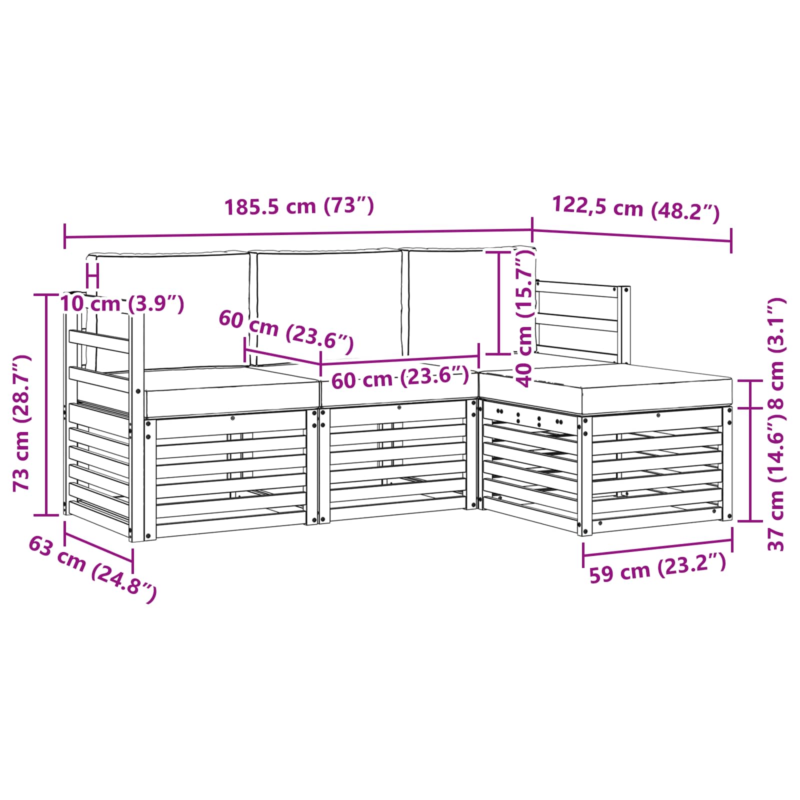 Set di divani da esterno con cuscino 4 pcs Naturale e Antracite | homemem39