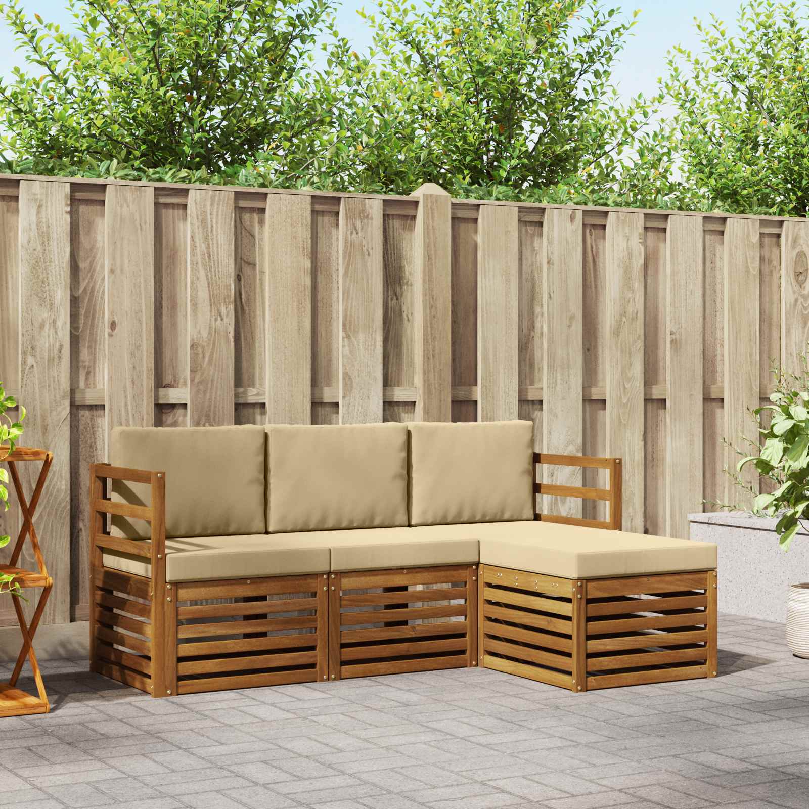 Set di divani da esterno con cuscino 4 pcs Naturale e Beige | homemem39