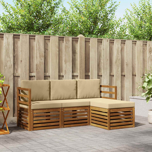 Set di divani da esterno con cuscino 4 pcs Naturale e Beige | homemem39