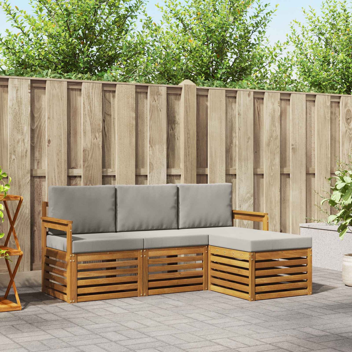 Set di divani da esterno 4 pcs Grigio Naturale e Chiaro