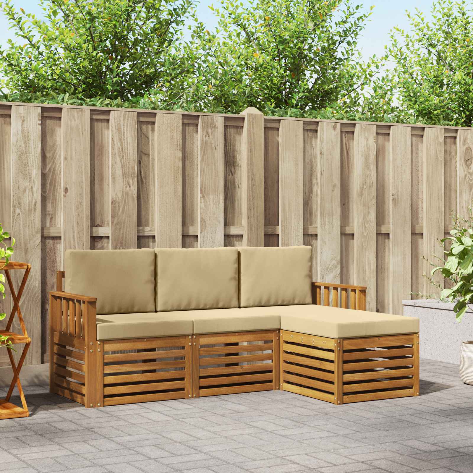 Set di divani da esterno con cuscino 4 pcs Naturale e Beige | homemem39