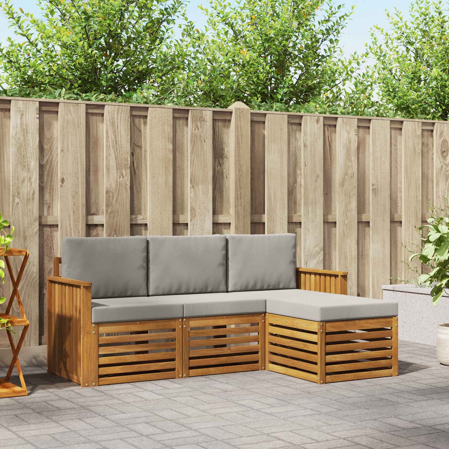 Set di divani da esterno 4 pcs Grigio Naturale e Chiaro