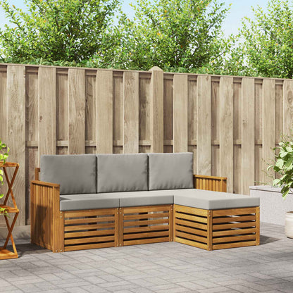 Set di divani da esterno 4 pcs Grigio Naturale e Chiaro