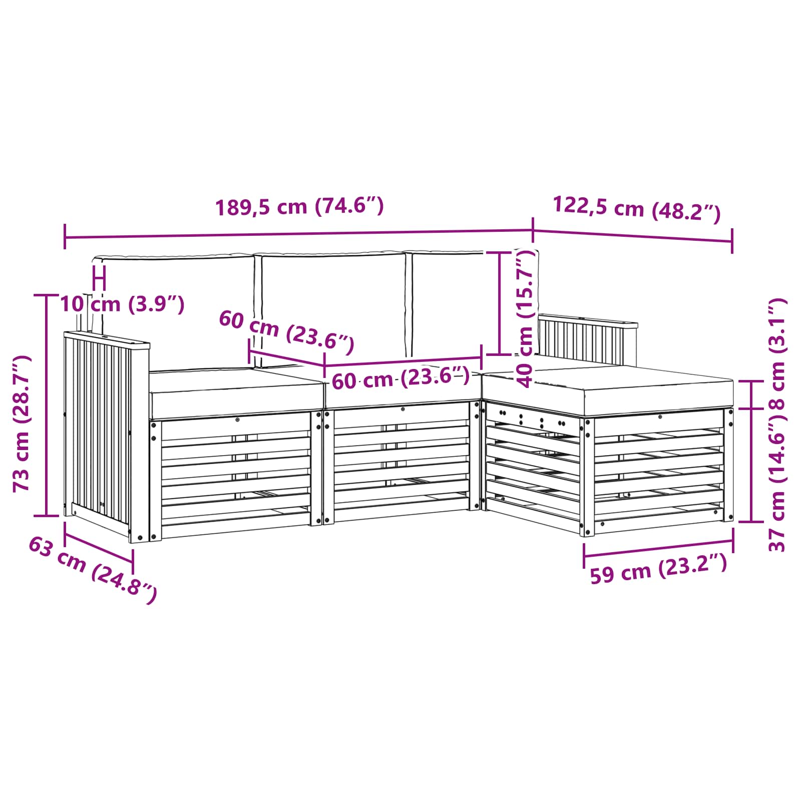 Set di divani da esterno con cuscino 4 pcs Naturale e Antracite | homemem39