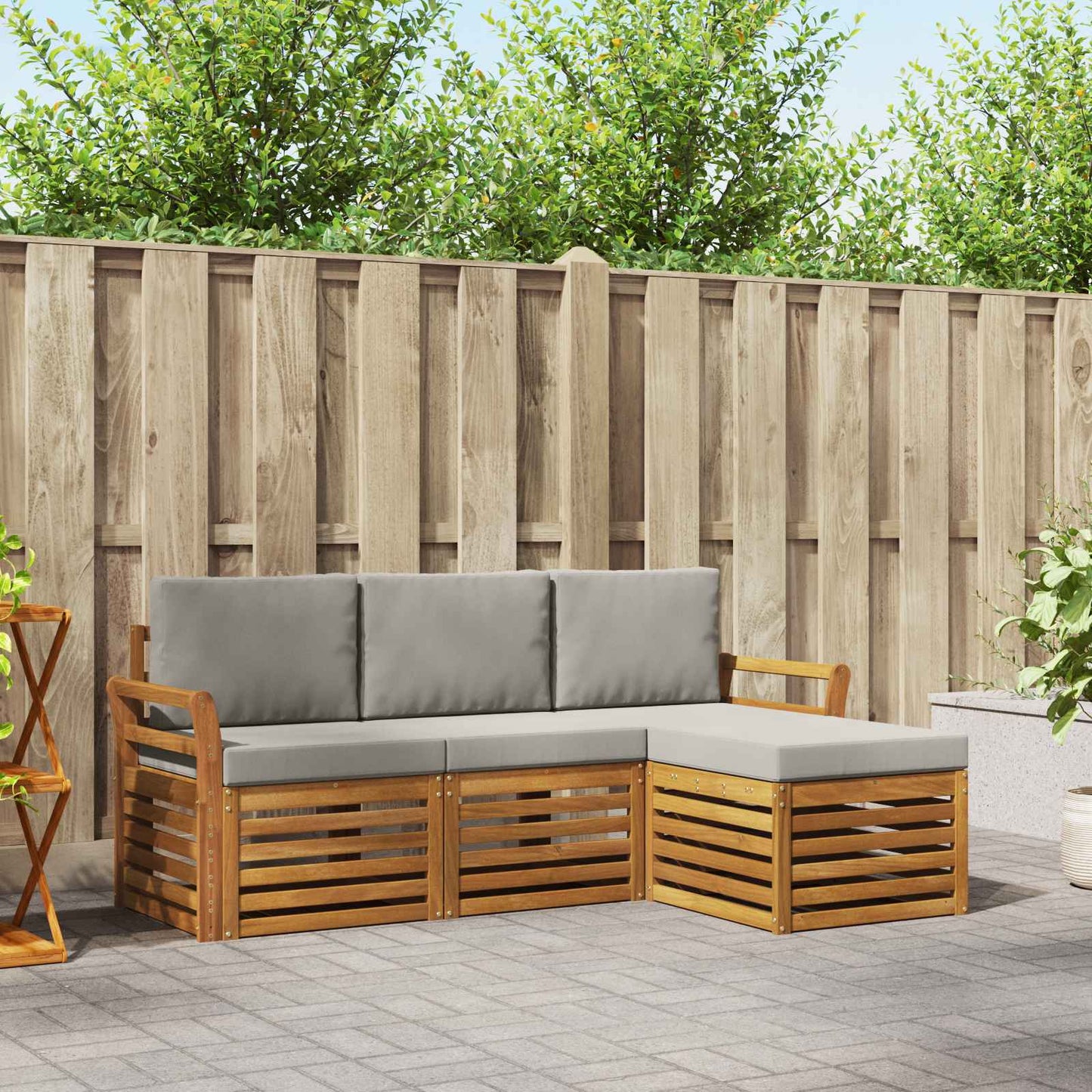 Set di divani da esterno 4 pcs Grigio Naturale e Chiaro