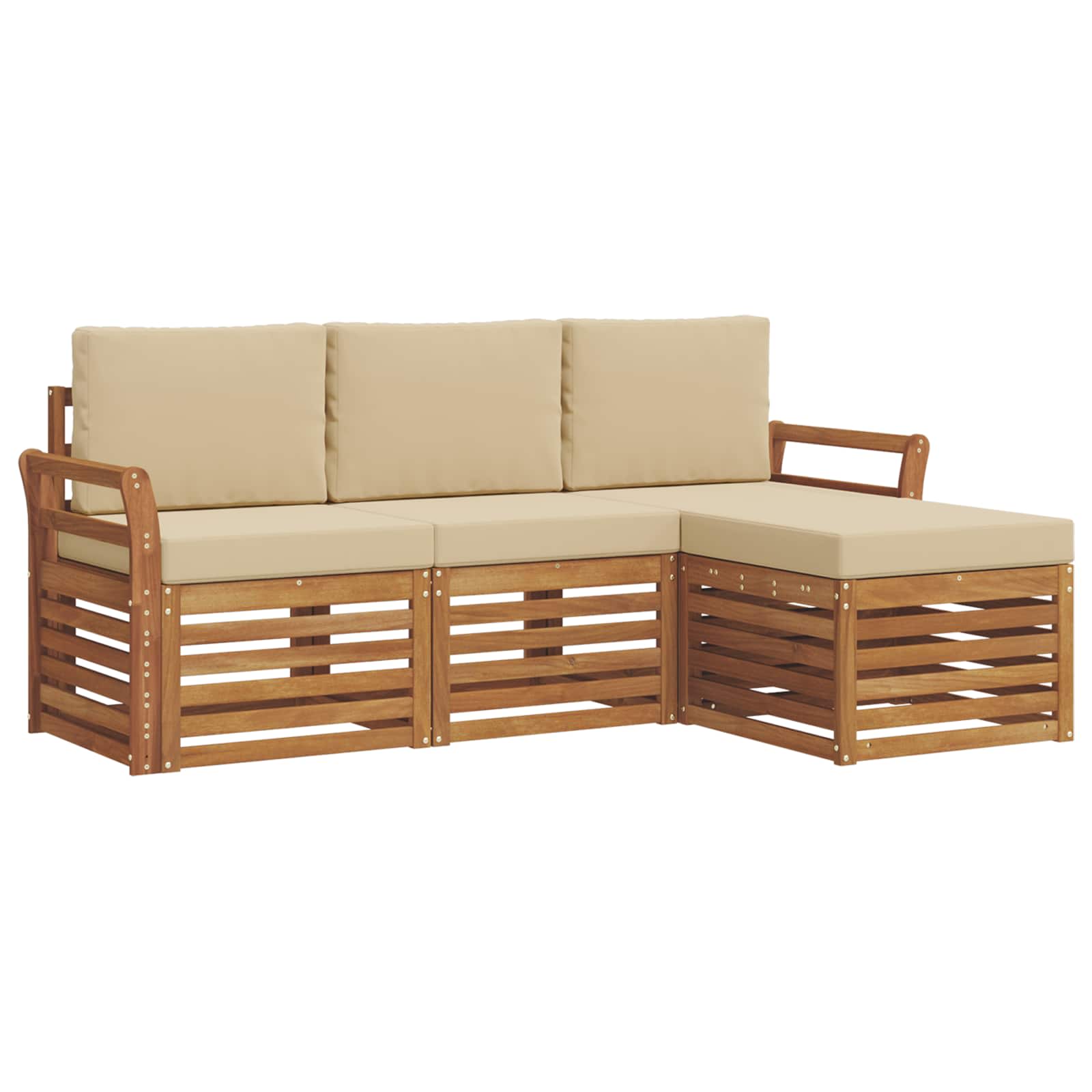 Set di divani da esterno con cuscino 4 pcs Naturale e Beige | homemem39