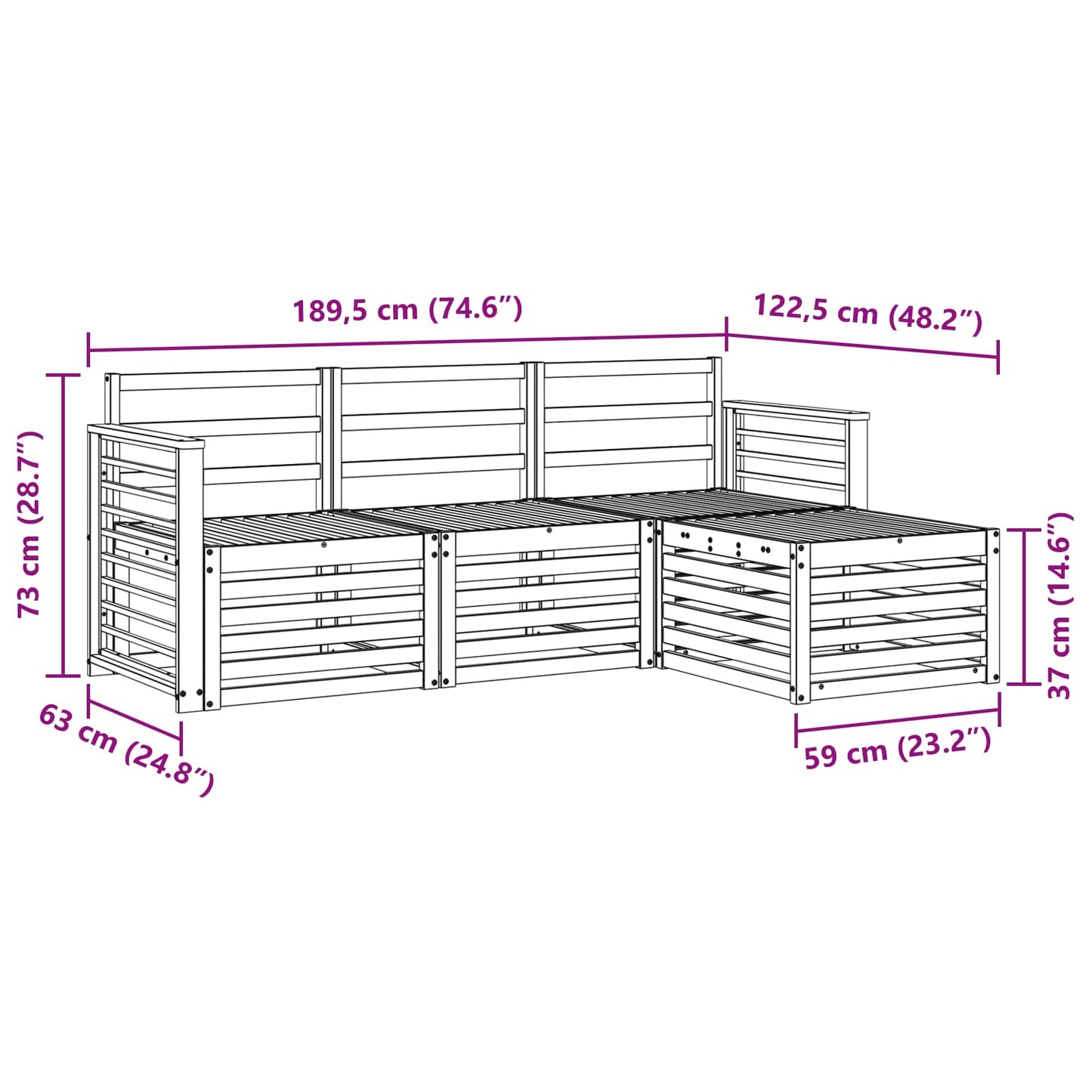 Set divani 4 pcs Naturale Legno di Acacia Massello | homemem39