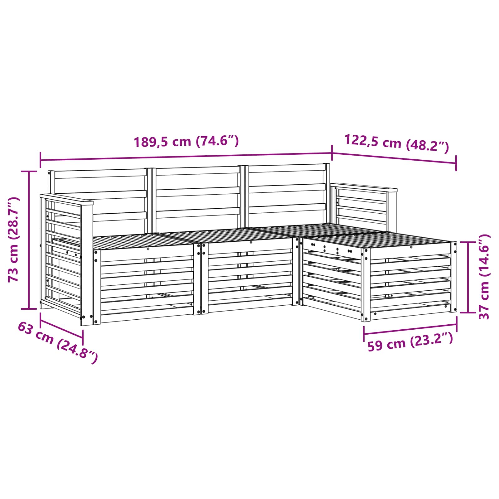 Set divani 4 pcs Naturale Legno di Acacia Massello | homemem39