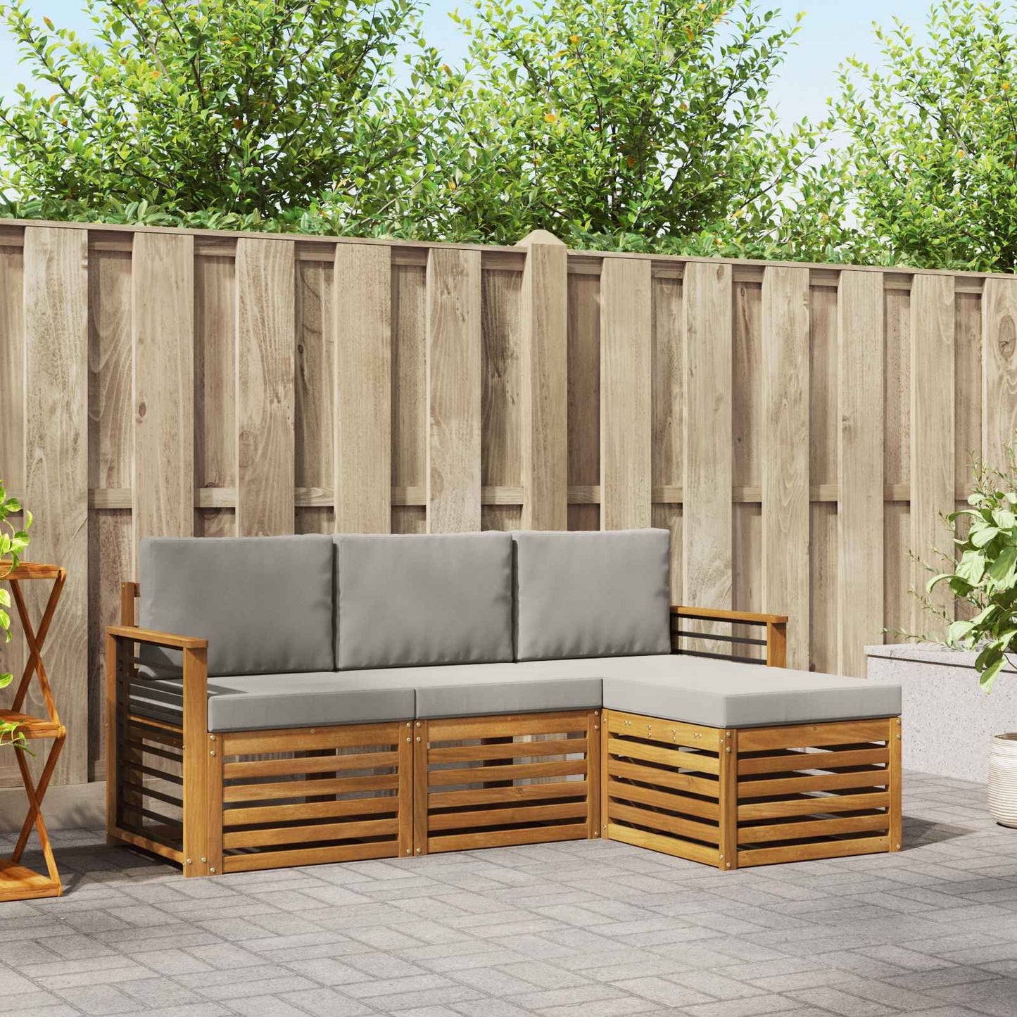 Set di divani da esterno 4 pcs Grigio Naturale e Chiaro
