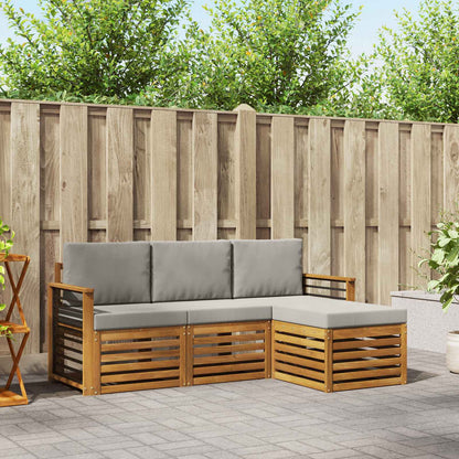 Set di divani da esterno 4 pcs Grigio Naturale e Chiaro