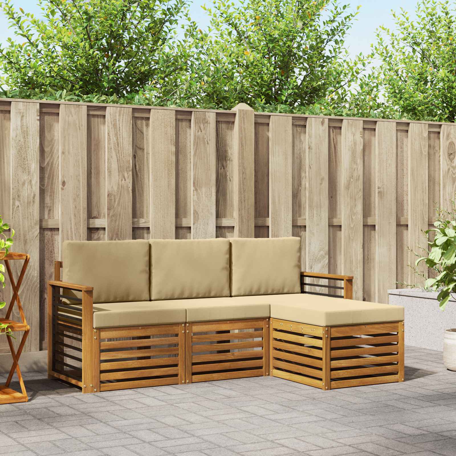 Set di divani da esterno con cuscino 4 pcs Naturale e Beige | homemem39