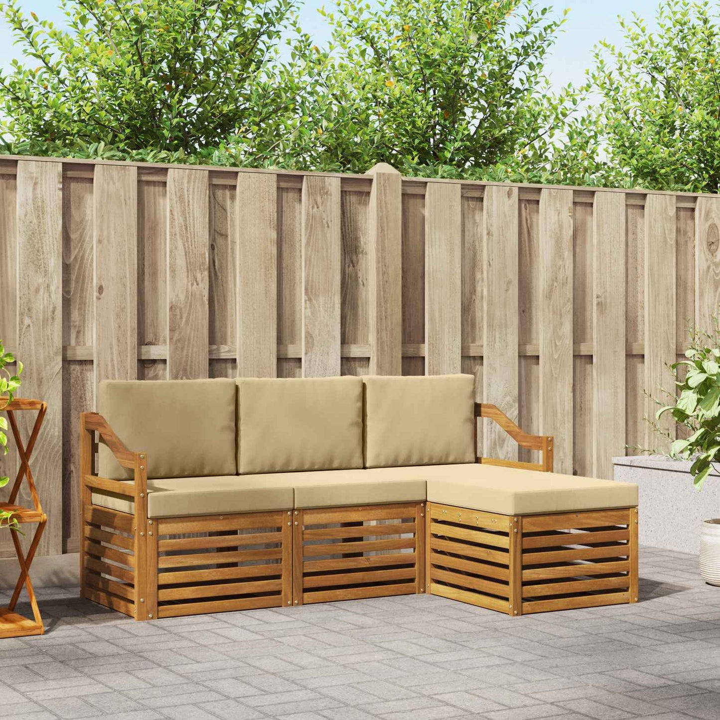 Set di divani da esterno con cuscino 4 pcs Naturale e Beige