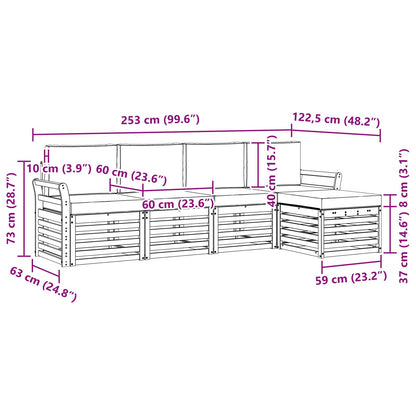 Set di divani da esterno 5 pcs Grigio Naturale e Chiaro