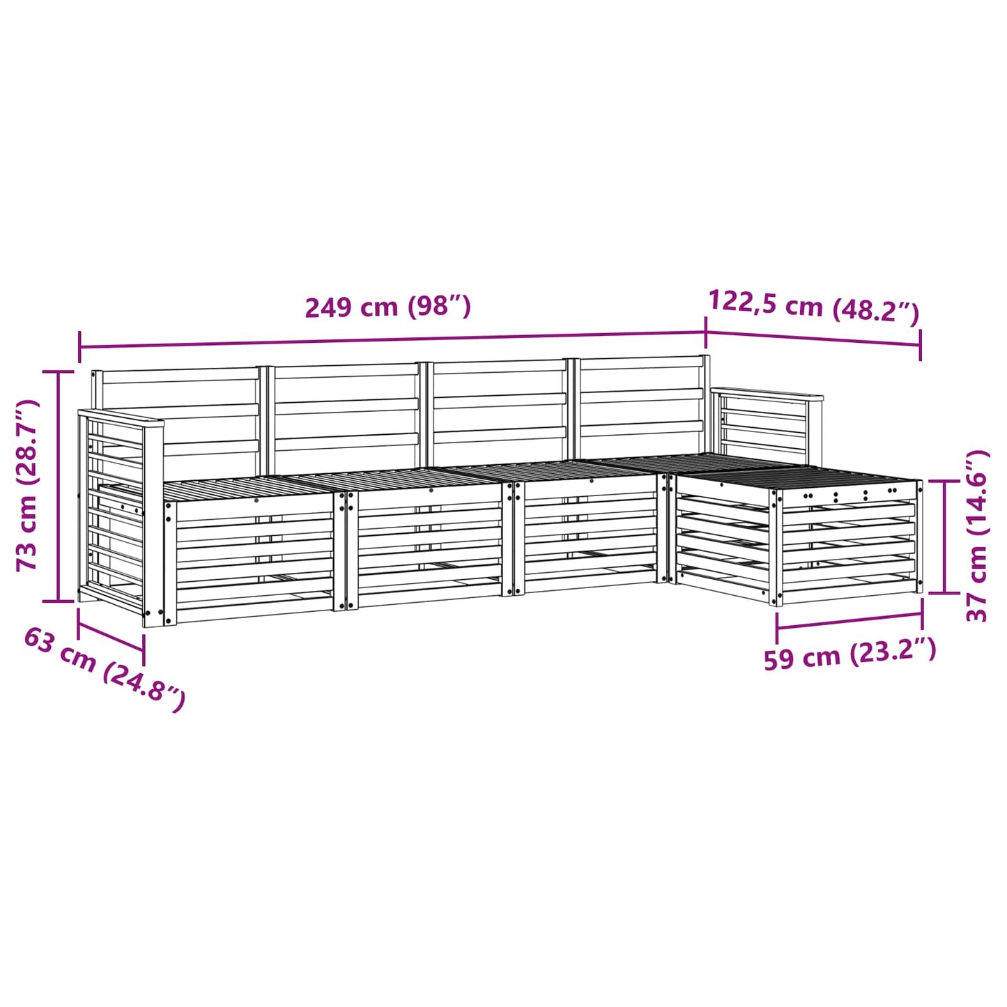 Set divani 5 pcs Naturale Legno di Acacia Massello | homemem39