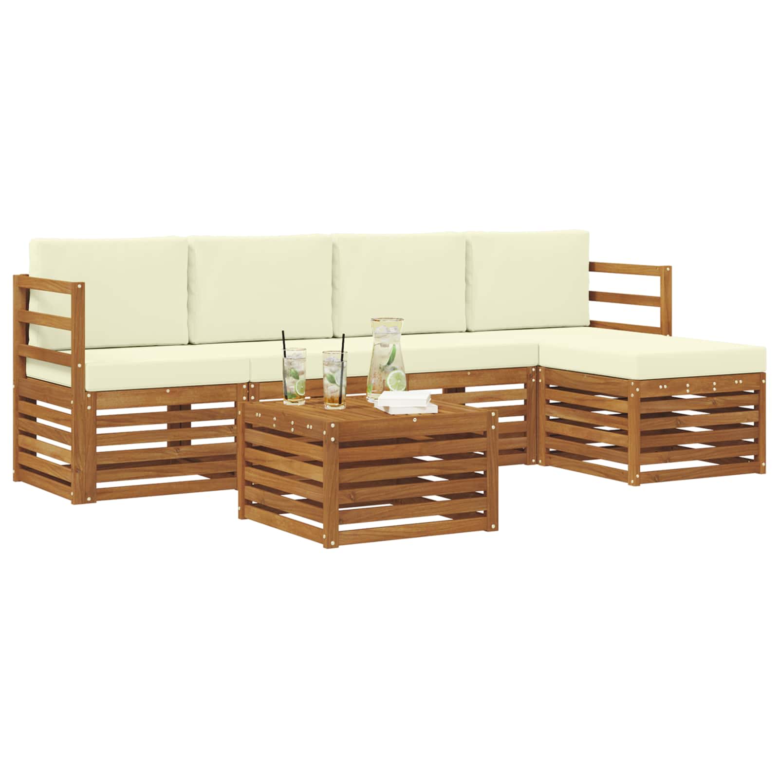Set di divani da esterno con cuscino 6 pcs Naturale e Crema | homemem39