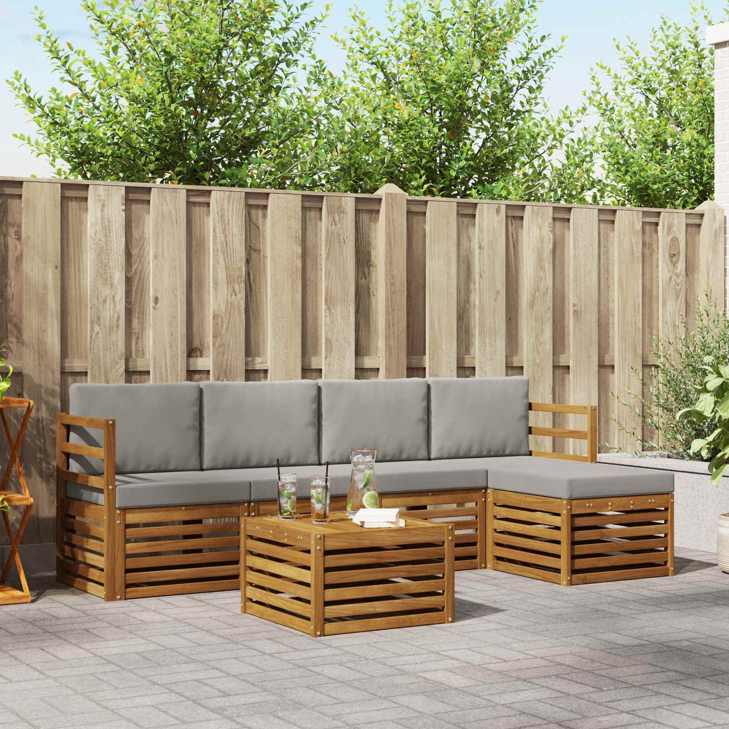 Set di divani da esterno 6 pcs Grigio Naturale e Chiaro