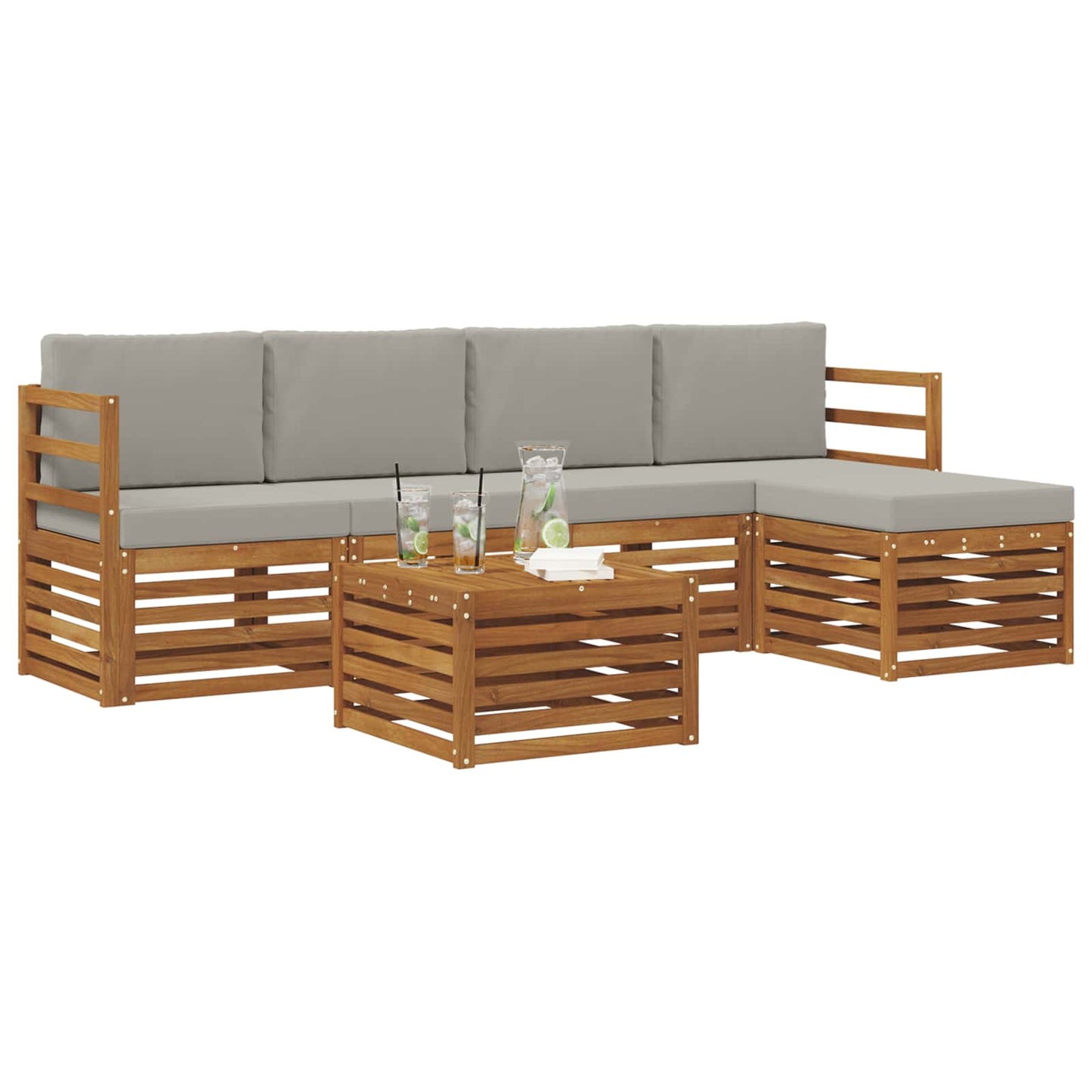 Set di divani da esterno 6 pcs Grigio Naturale e Chiaro